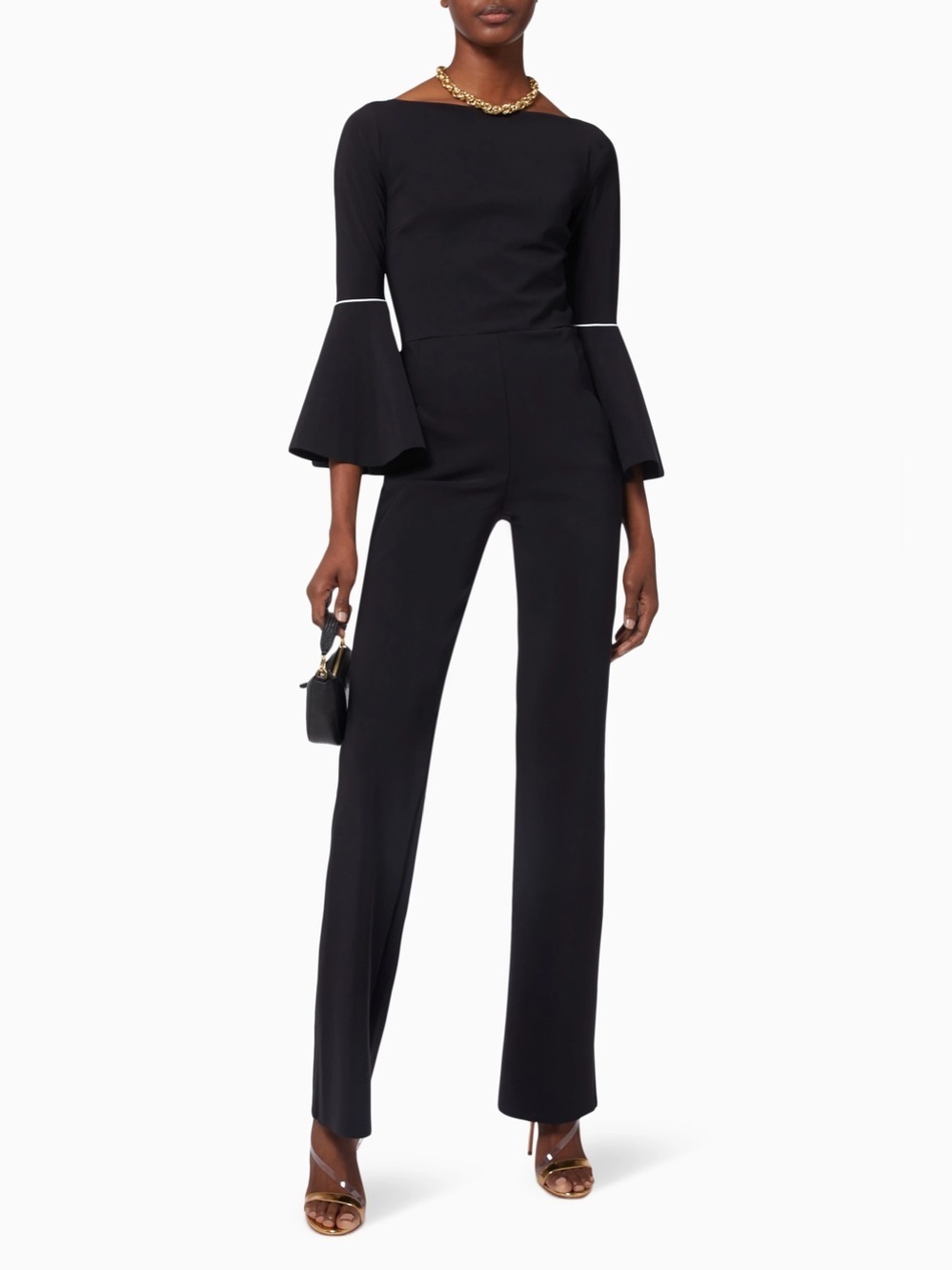 NEW CHIARA BONI LE PETIT ROBE NANY OFF THE SHOULDER JUMPSUIT BLACK 8 BELL SLEEVE